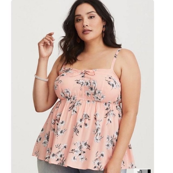 NWT Torrid Coral Floral Bow Challis Cami Pink Size 0 or 12 (Large) - Picture 1 of 8